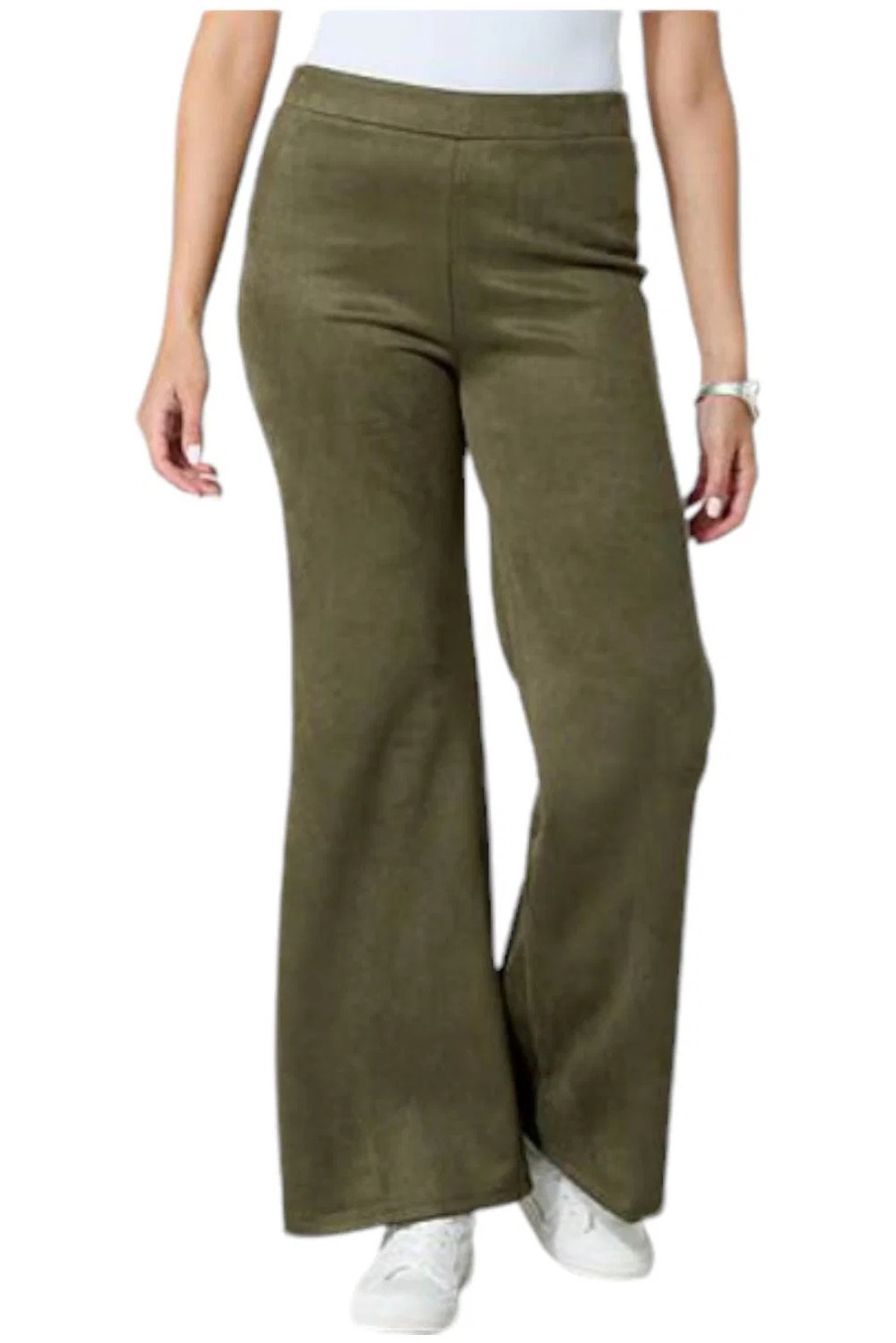 WynneCollection Women's Faux Suede Flare-Leg Pant Fern - Regular